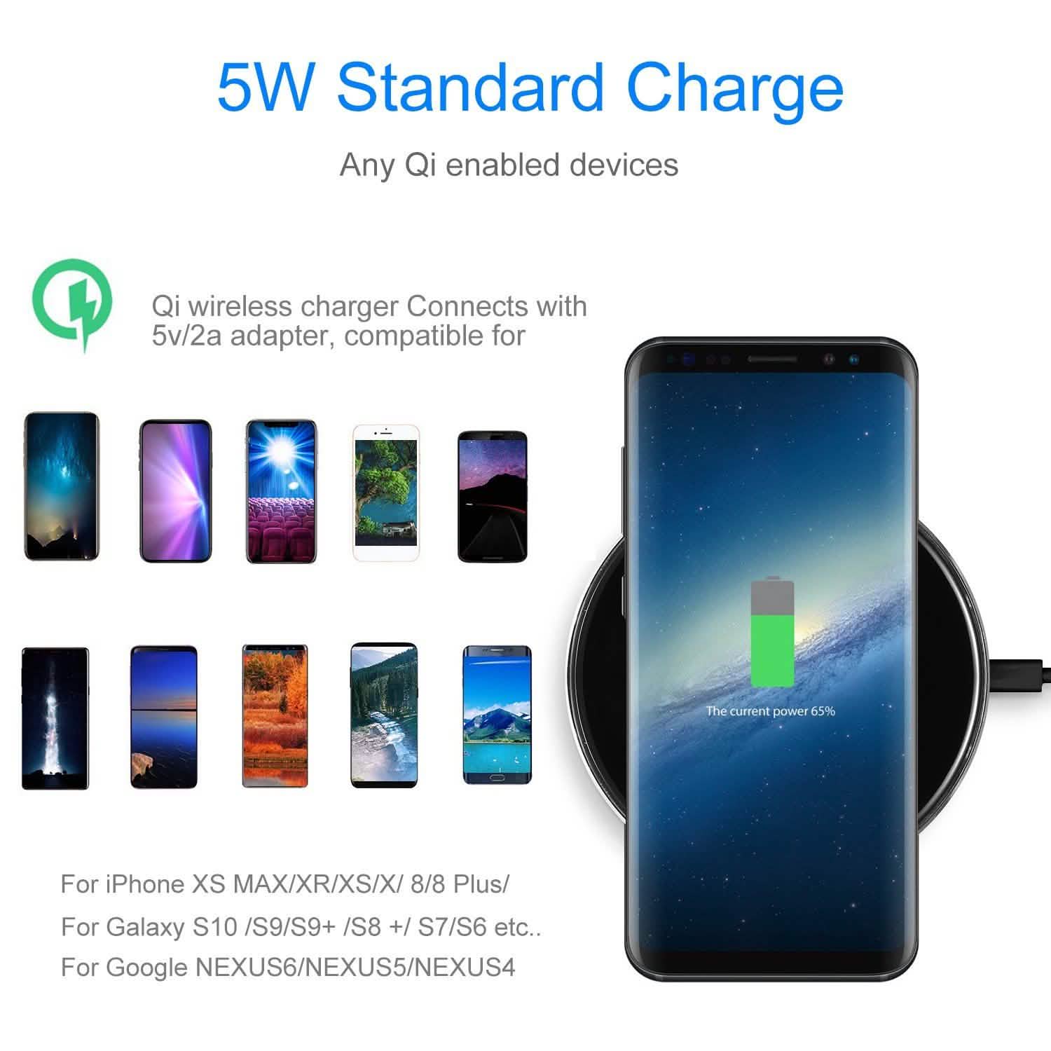 Wireless Charger Qi-Certified Ultra Slim 5W Charging Pad Mobile Accessories - Tophatter Daily Deals