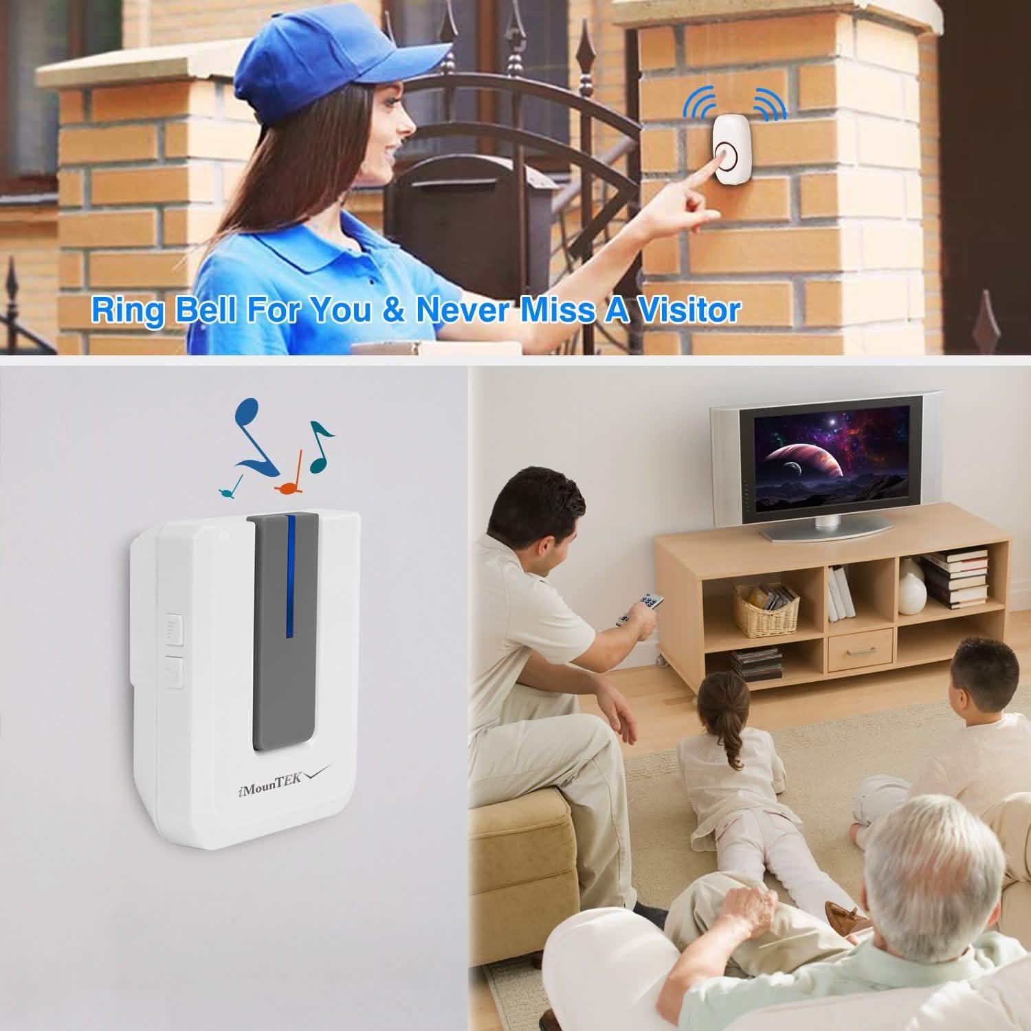 Wireless Doorbell Rings 1000FT with 1 Plug Receiver Chimes Household Appliances - Tophatter Daily Deals