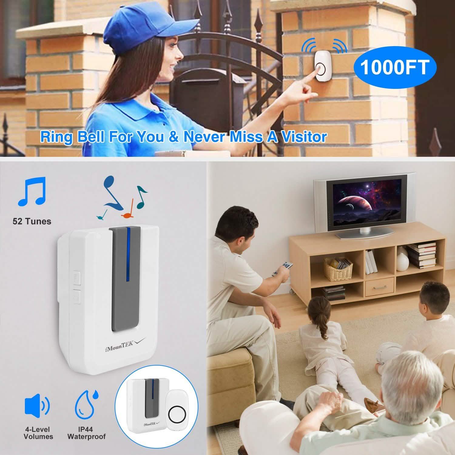Wireless Doorbell Rings 1000FT with 1 Plug Receiver Chimes Household Appliances - Tophatter Daily Deals