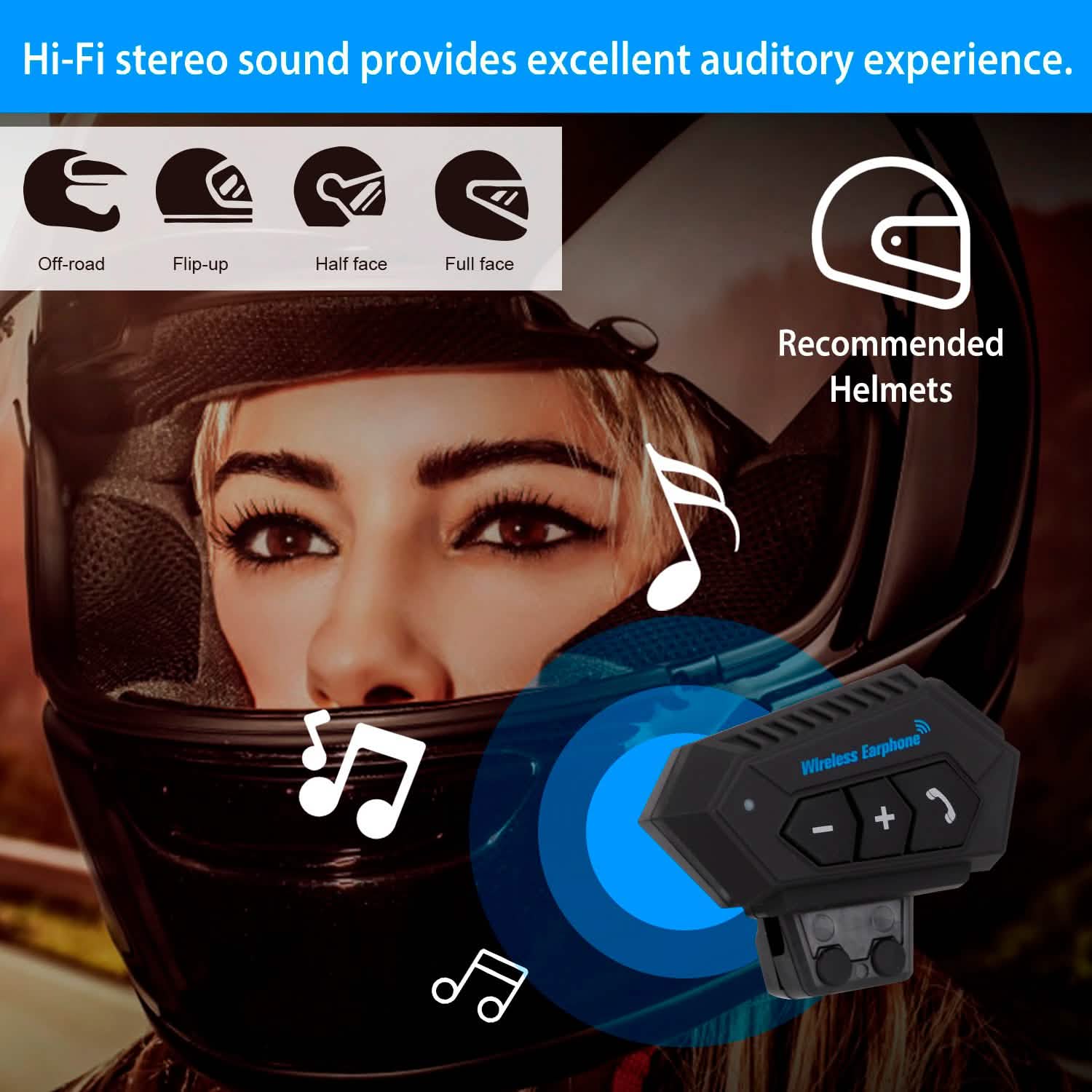 Wireless Headset Speaker Motorcycle Helmet Motorbike Headphone Automotive - Tophatter Daily Deals