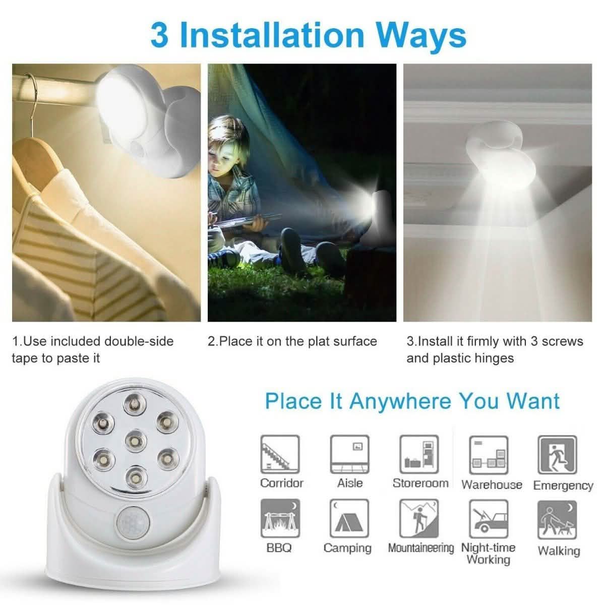 Wireless LED Spotlight 90° Motion Sensor Night Lamp Indoor Lighting - Tophatter Daily Deals