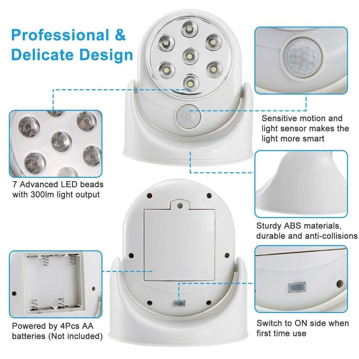 Wireless LED Spotlight 90° Motion Sensor Night Lamp Indoor Lighting - Tophatter Daily Deals