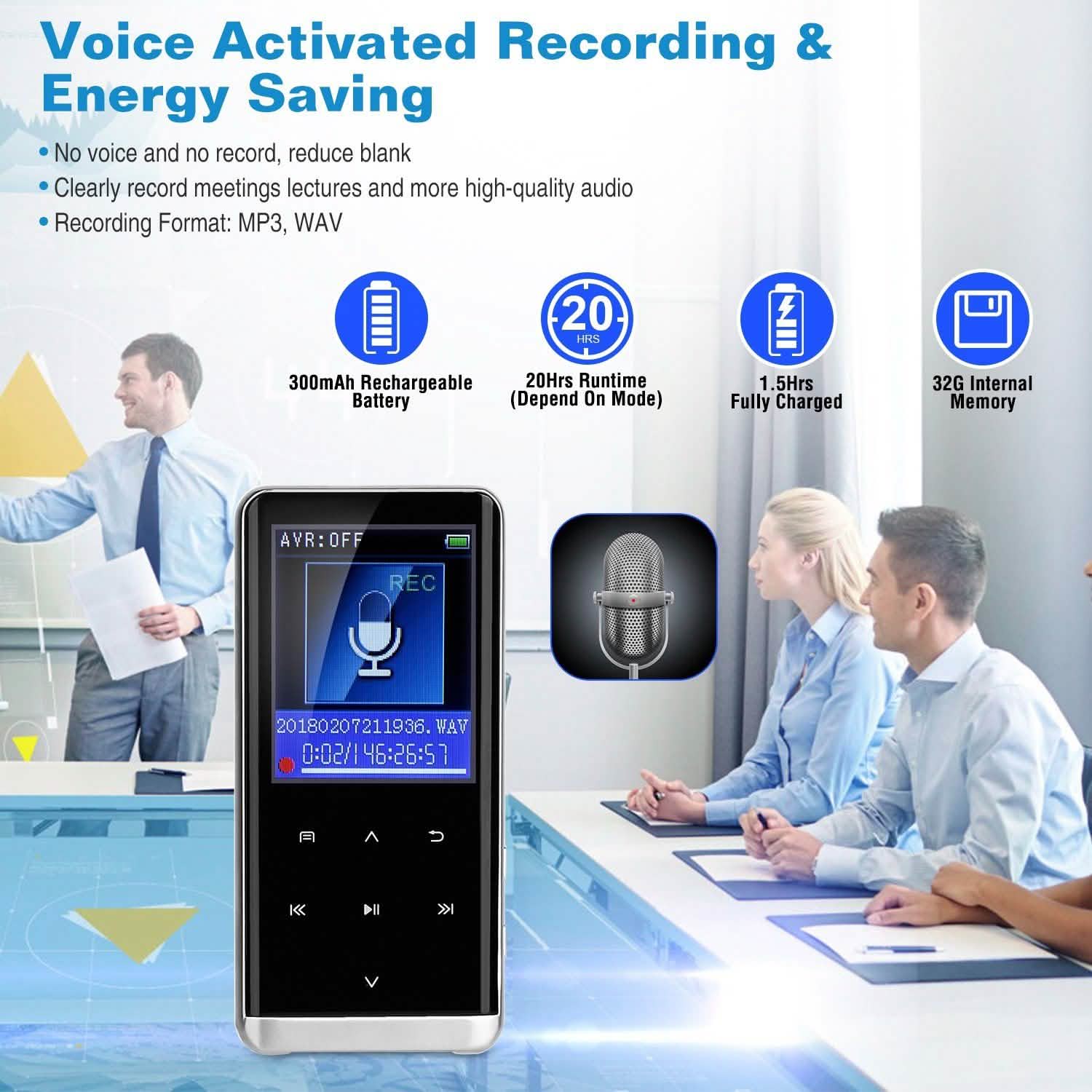 Wireless MP3 Player with Voice Recorder 32G Digital Music HiFi Audio Accessories - Tophatter Daily Deals