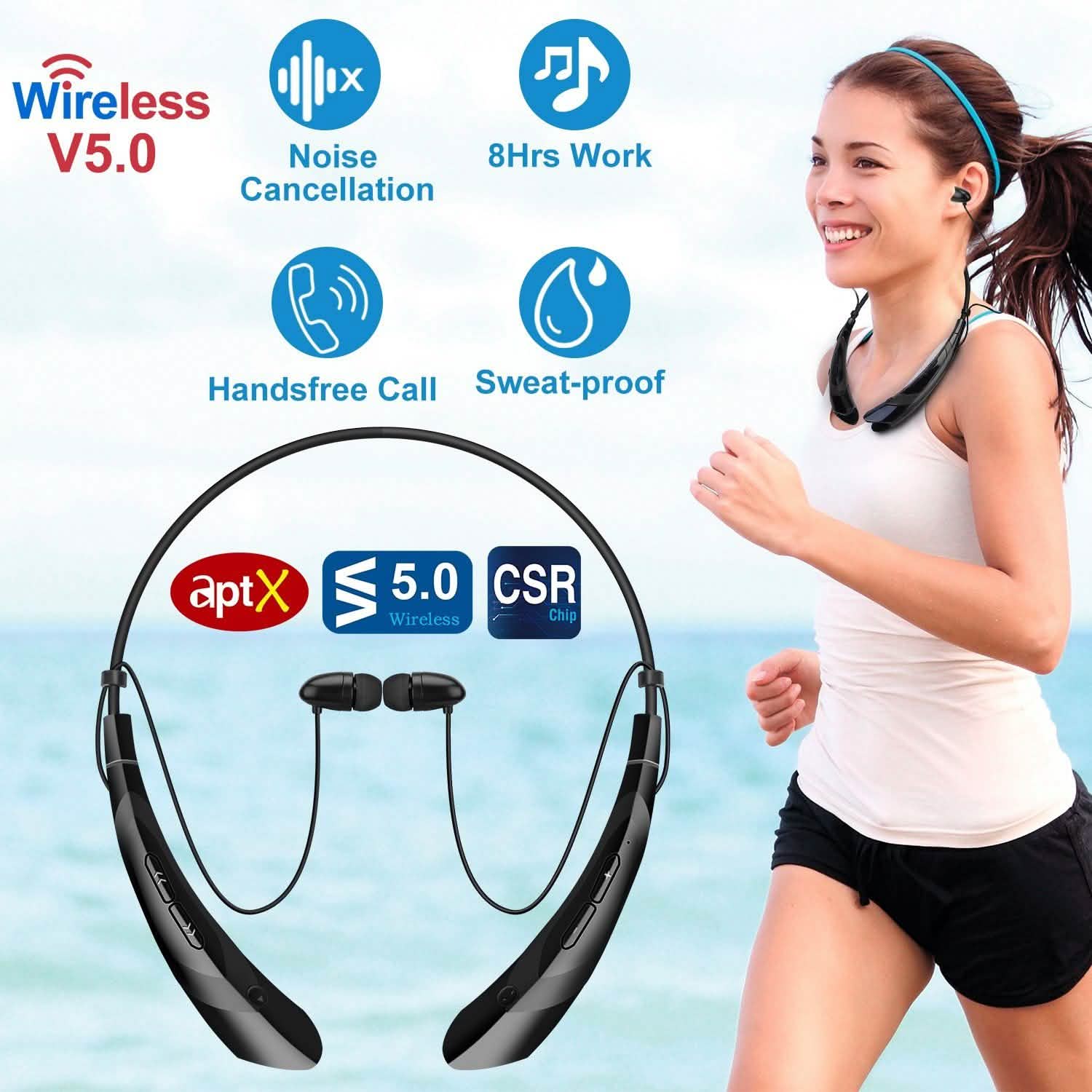Wireless Neckband Headphones V 5.0 Sweat-proof Sport Headsets Headphones - Tophatter Daily Deals