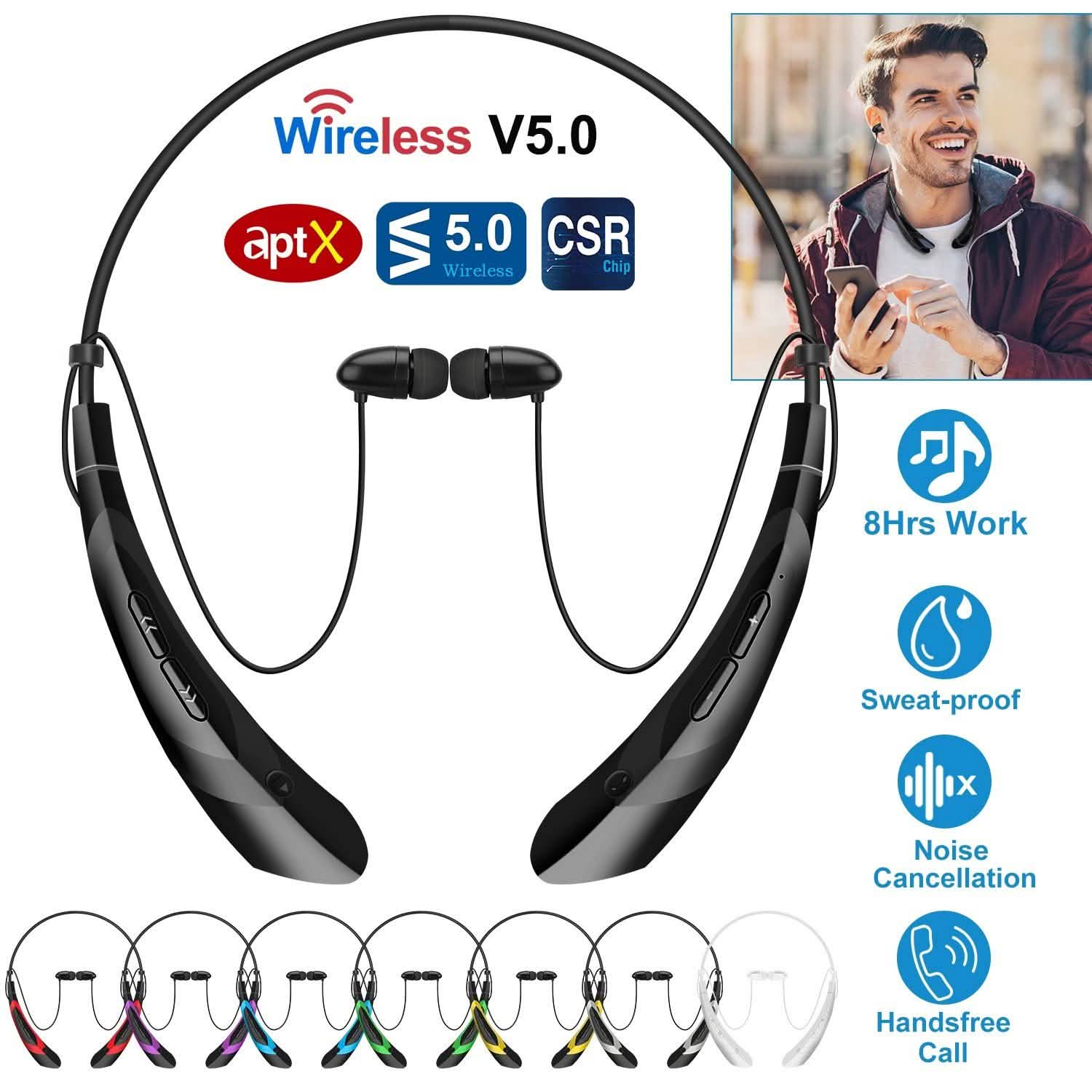 Wireless Neckband Headphones V 5.0 Sweat-proof Sport Headsets Headphones - Tophatter Daily Deals