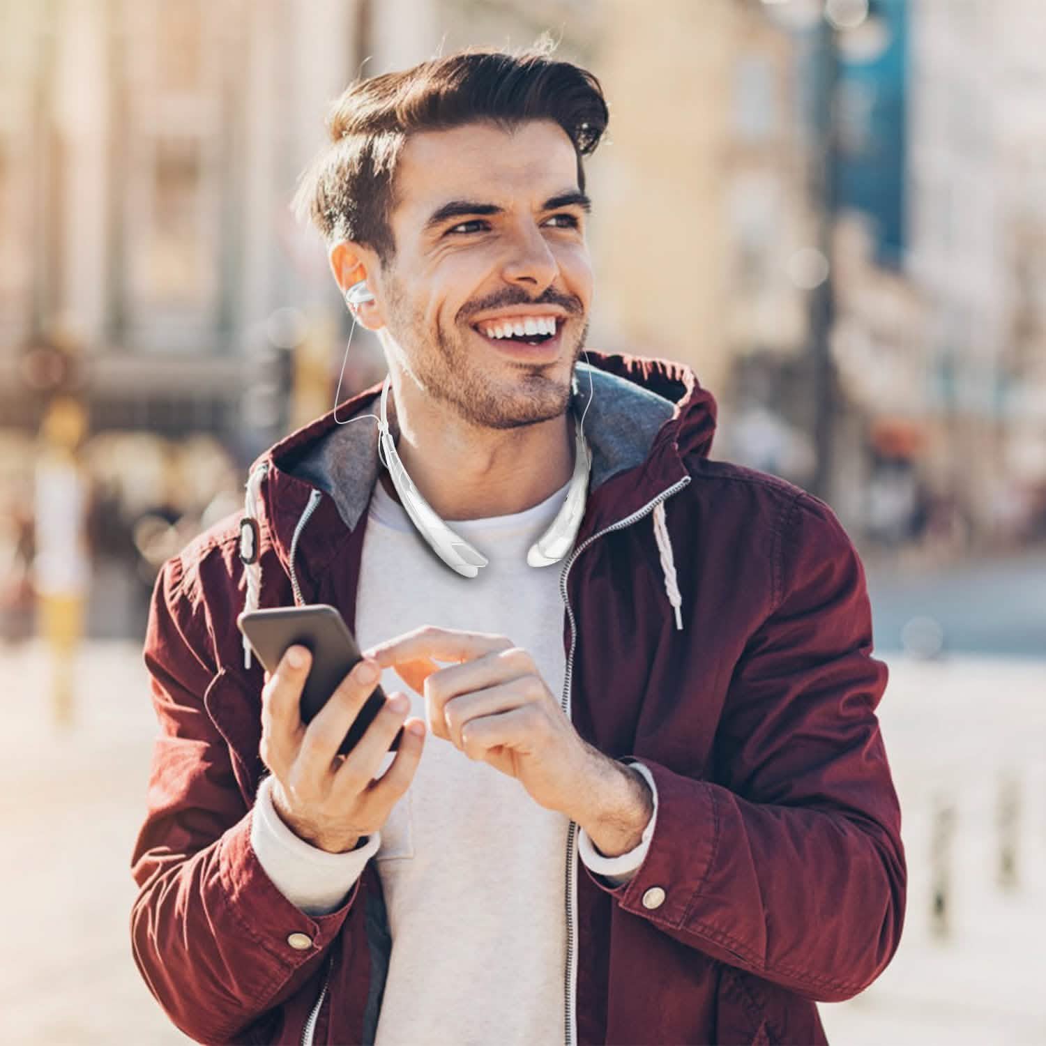 Wireless Neckband Headphones V 5.0 Sweat-proof Sport Headsets Headphones - Tophatter Daily Deals