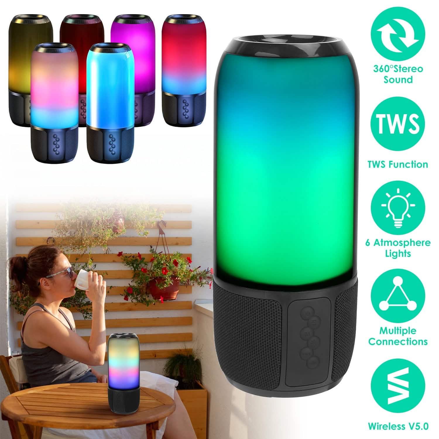 Wireless Portable Speaker with Color Changing Light Speakers - Tophatter Daily Deals
