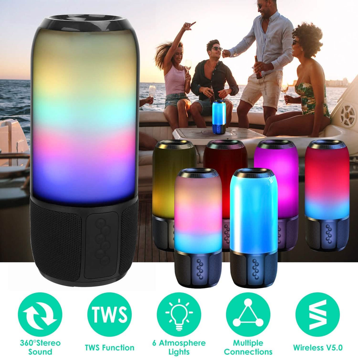 Wireless Portable Speaker with Color Changing Light Speakers - Tophatter Daily Deals