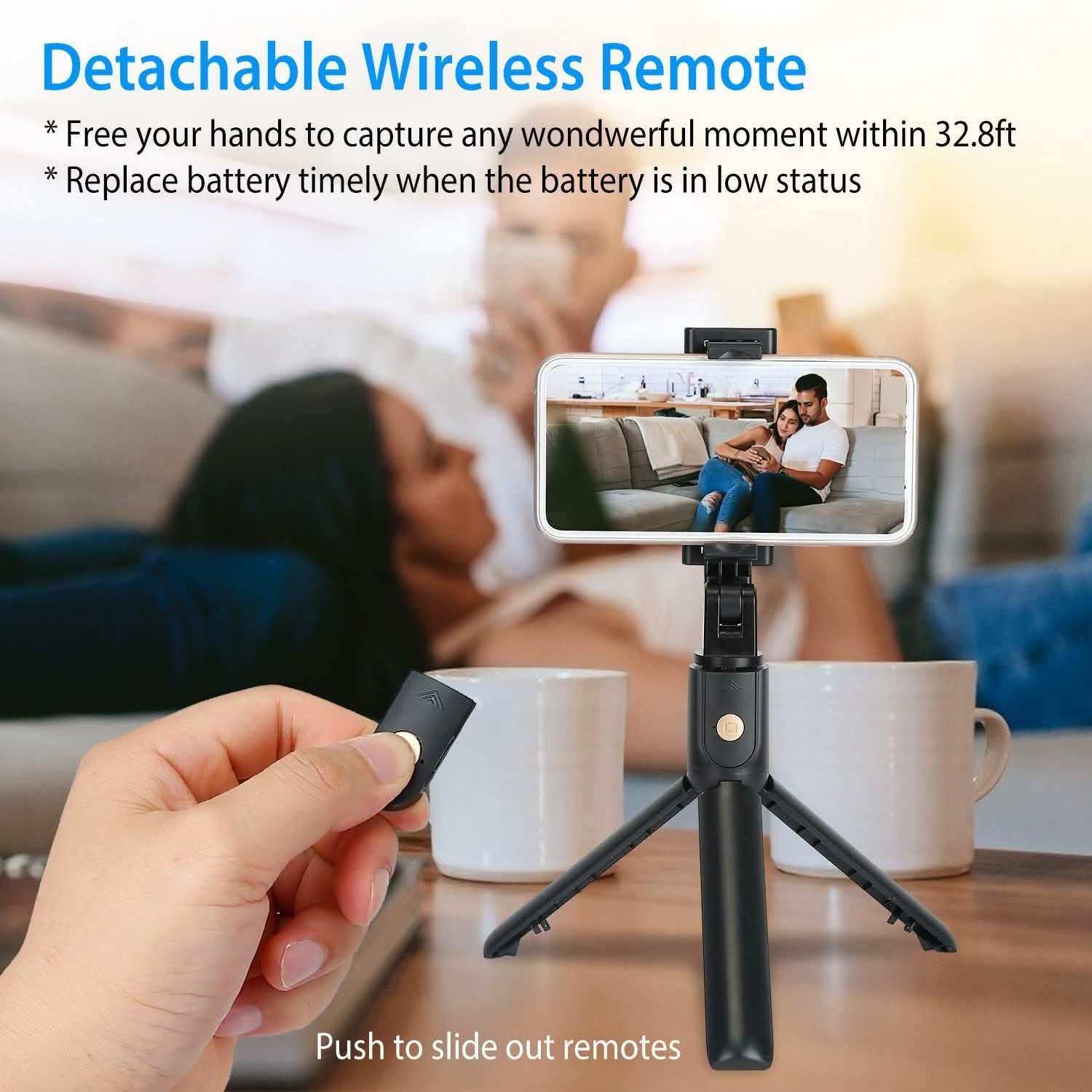 Wireless Selfie Stick Extendable Tripod with Detachable Remote Shutter for 3.5-6.2" Phone Mobile Accessories - Tophatter Daily Deals