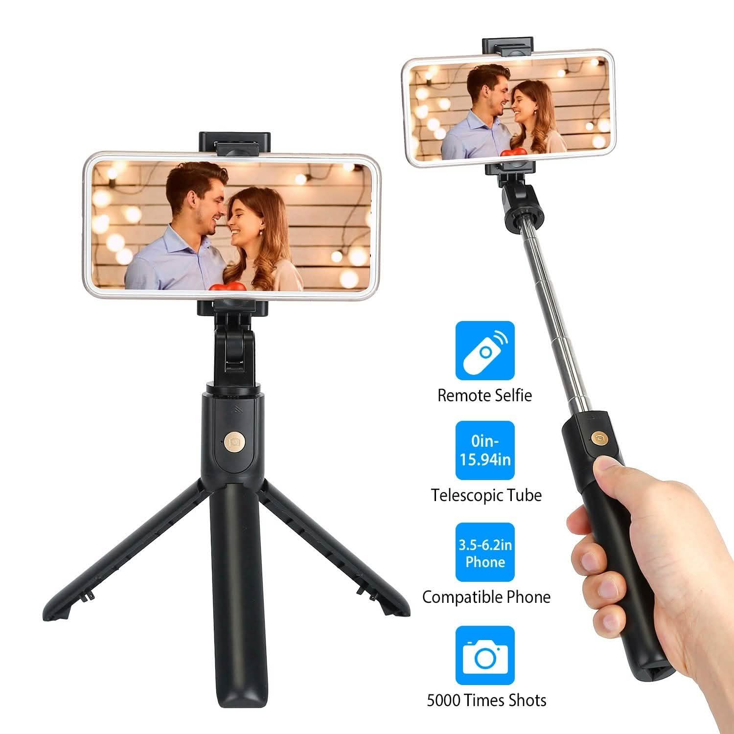 Wireless Selfie Stick Extendable Tripod with Detachable Remote Shutter for 3.5-6.2" Phone Mobile Accessories - Tophatter Daily Deals