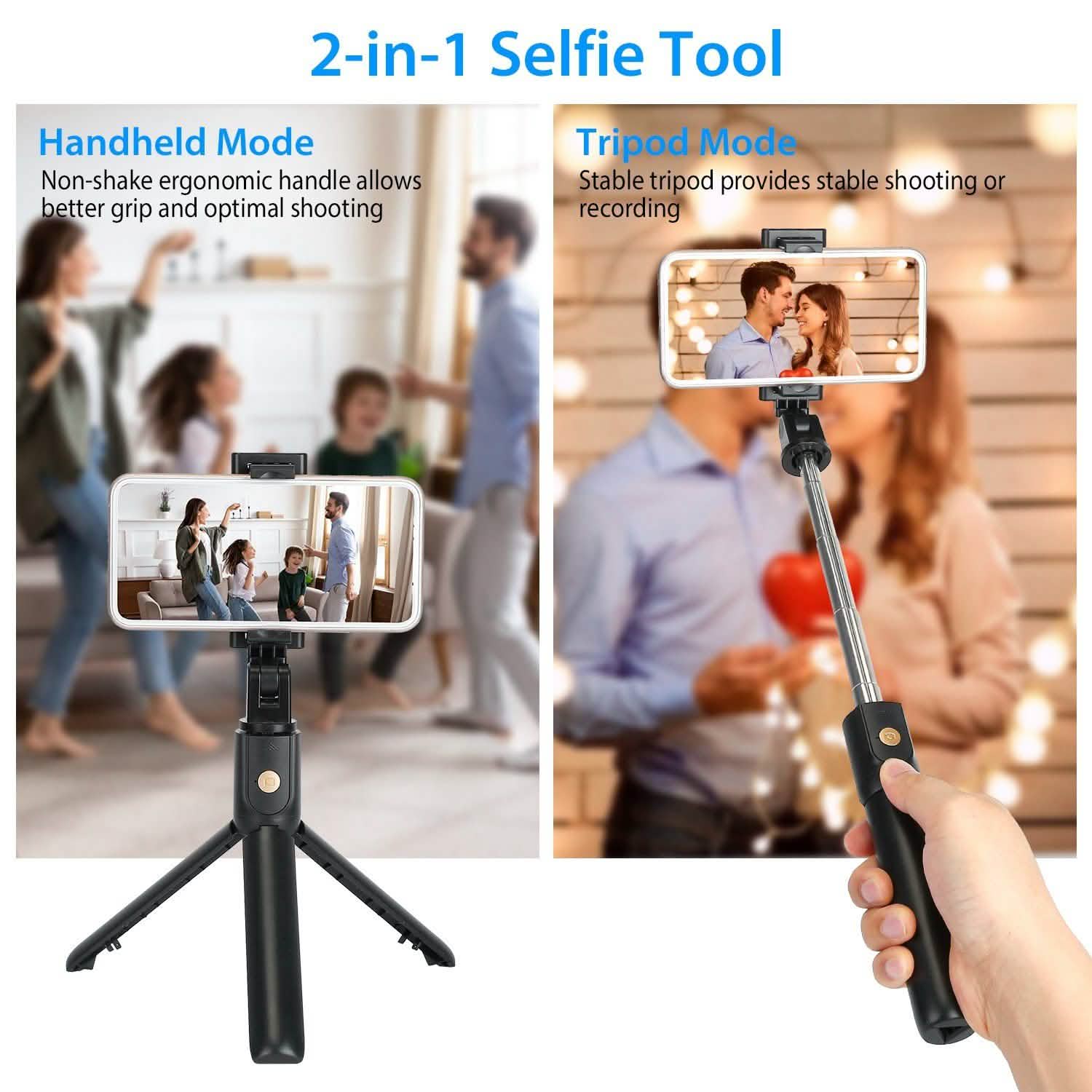 Wireless Selfie Stick Extendable Tripod with Detachable Remote Shutter for 3.5-6.2