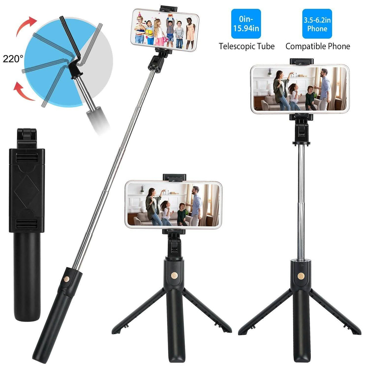 Wireless Selfie Stick Extendable Tripod with Detachable Remote Shutter for 3.5-6.2" Phone Mobile Accessories - Tophatter Daily Deals