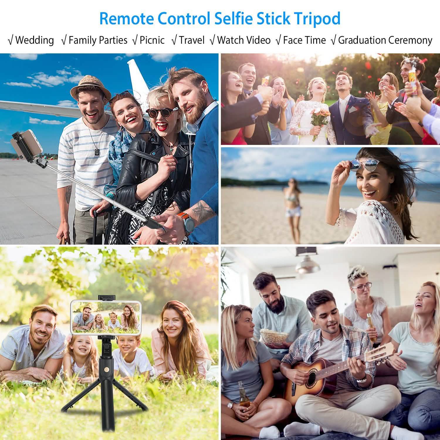 Wireless Selfie Stick Extendable Tripod with Detachable Remote Shutter for 3.5-6.2