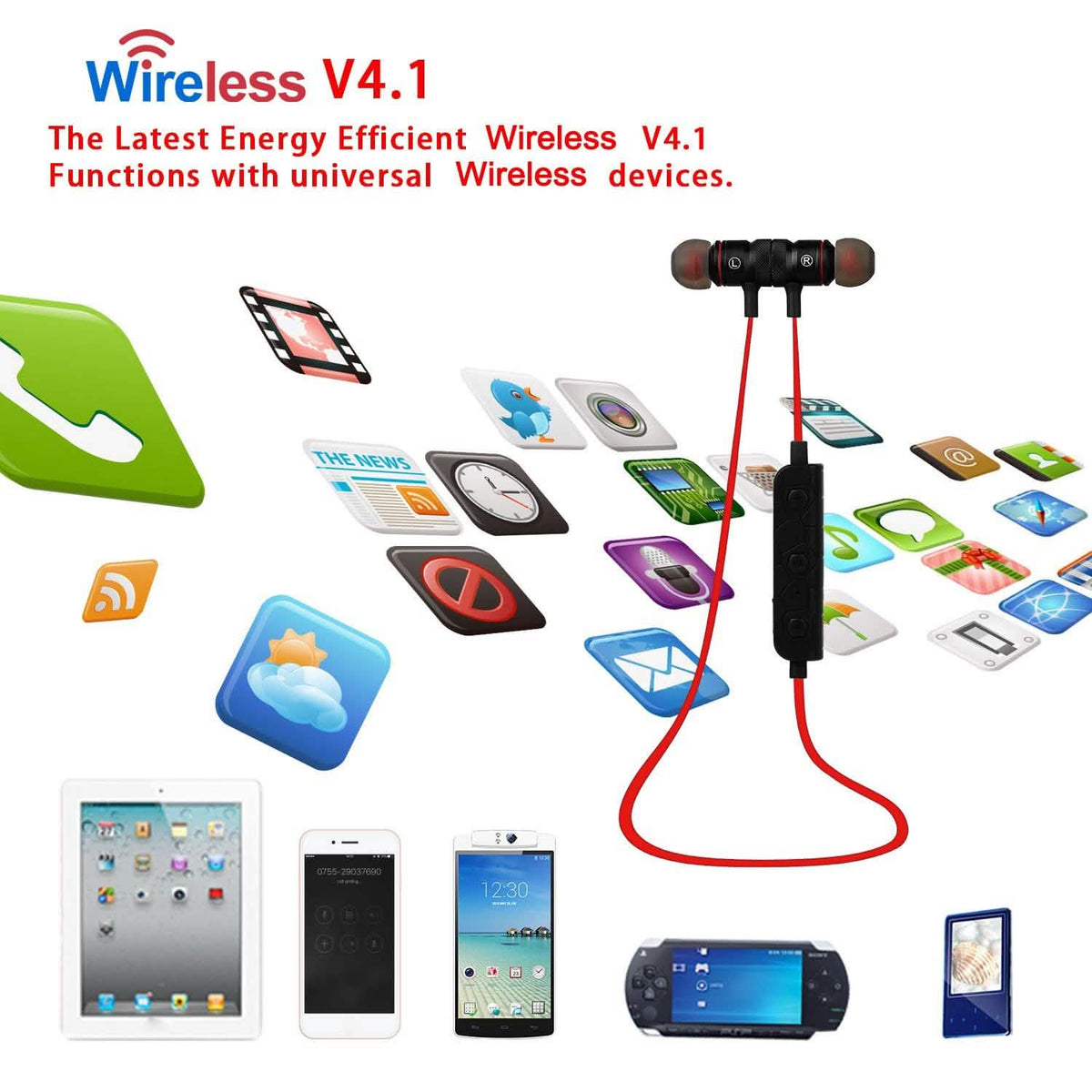 Wireless Smart Sports Stereo Earbuds In-Ear Headphones - Tophatter Daily Deals