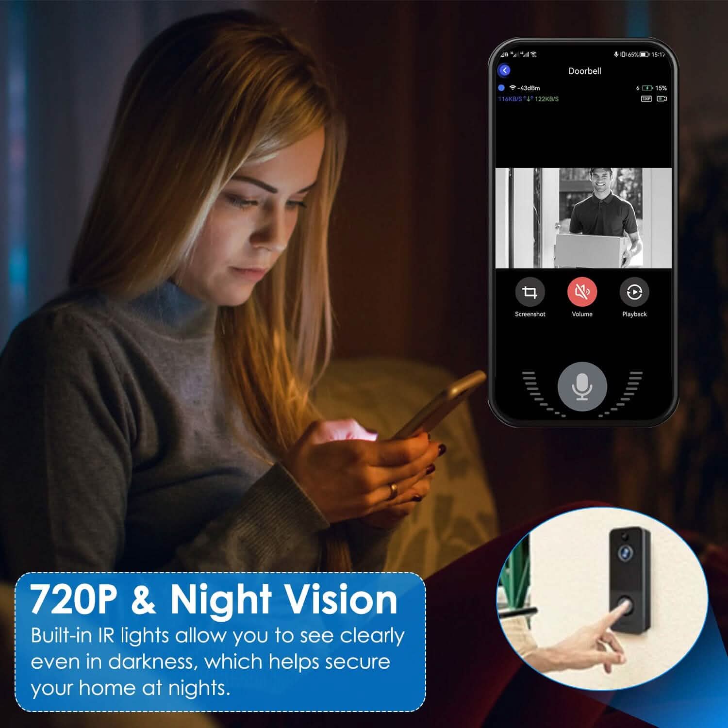 Wireless Smart Wi-Fi Video Doorbell Smart Home & Security - Tophatter Daily Deals