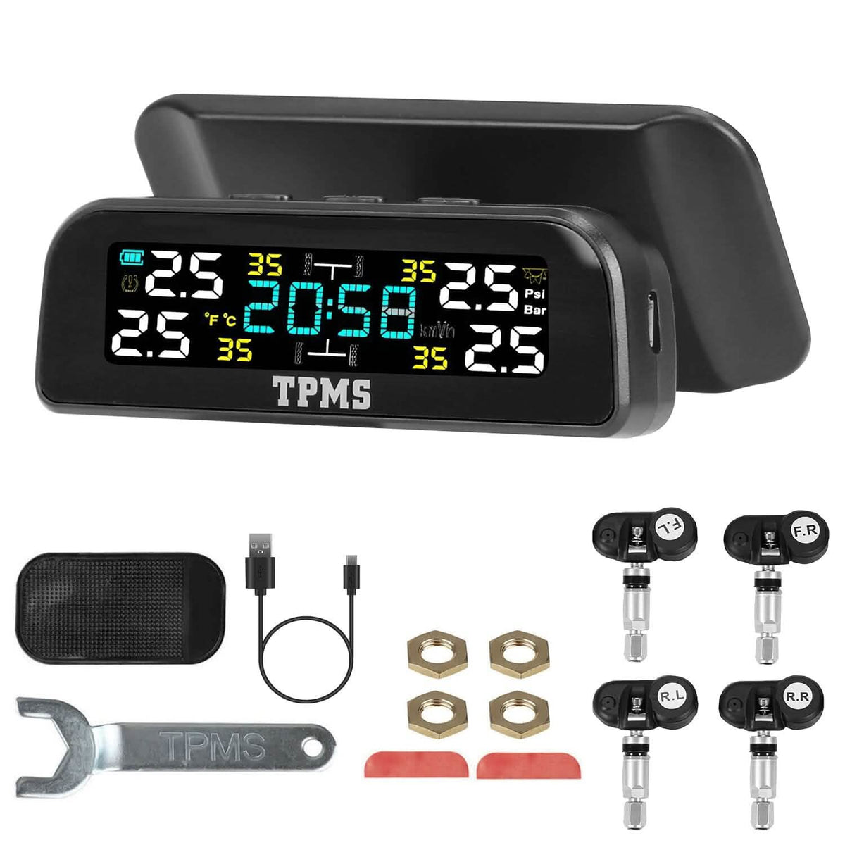 Wireless Solar Car Tire Pressure Monitoring System Auto Tire Pressure with Sensors Temperature Alarm Built-in Sensors Automotive - Tophatter Daily Deals
