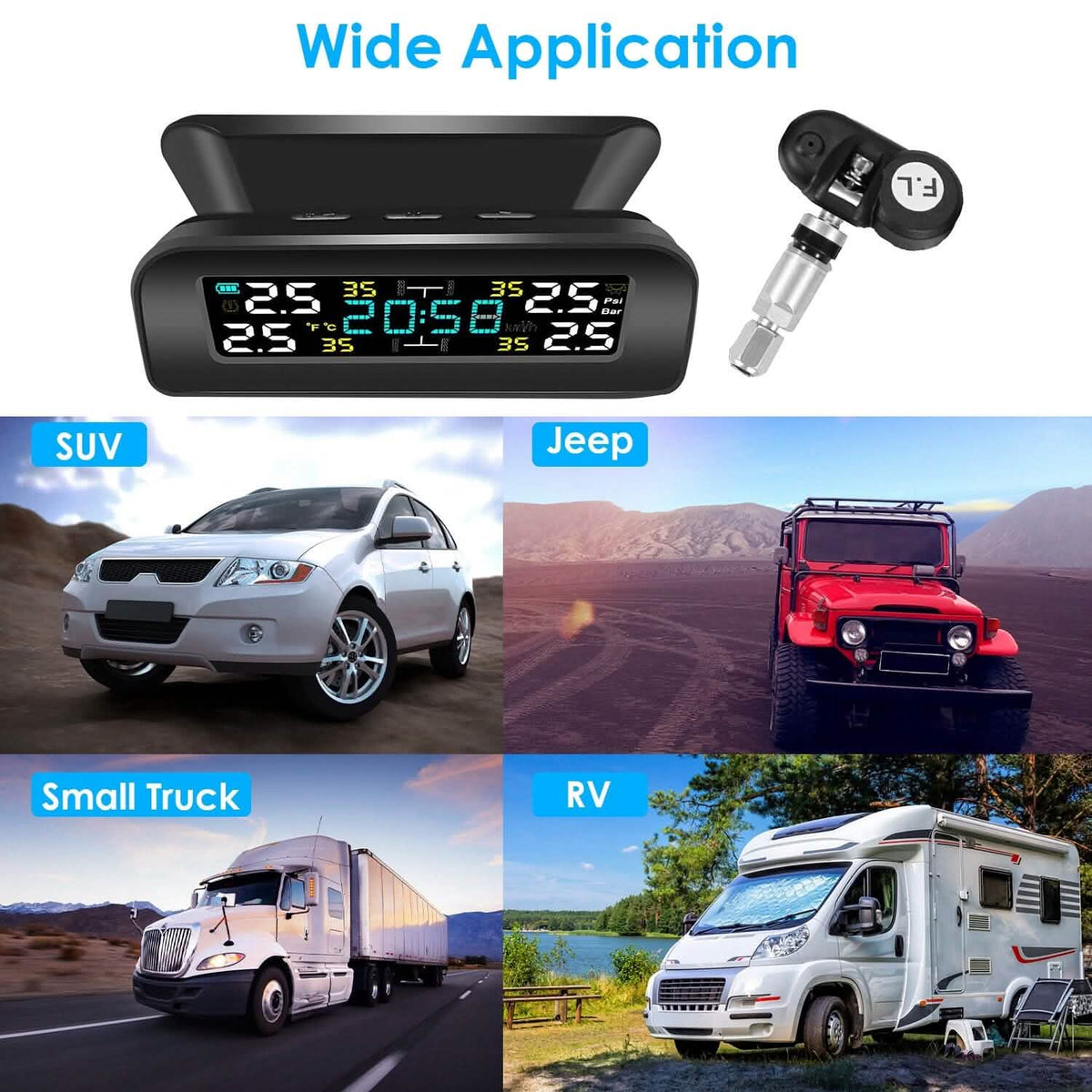 Wireless Solar Car Tire Pressure Monitoring System Auto Tire Pressure with Sensors Temperature Alarm Automotive - Tophatter Daily Deals