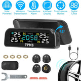 Wireless Solar Car Tire Pressure Monitoring System Auto Tire Pressure with Sensors Temperature Alarm Automotive - Tophatter Daily Deals