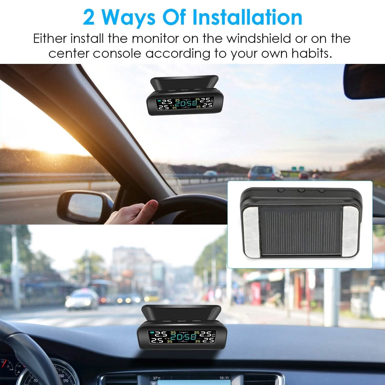 Wireless Solar Car Tire Pressure Monitoring System Auto Tire Pressure with Sensors Temperature Alarm Automotive - Tophatter Daily Deals