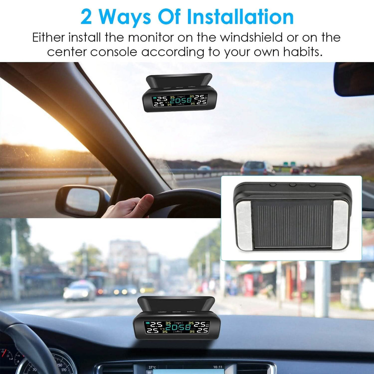 Wireless Solar Car Tire Pressure Monitoring System Auto Tire Pressure with Sensors Temperature Alarm Automotive - Tophatter Daily Deals