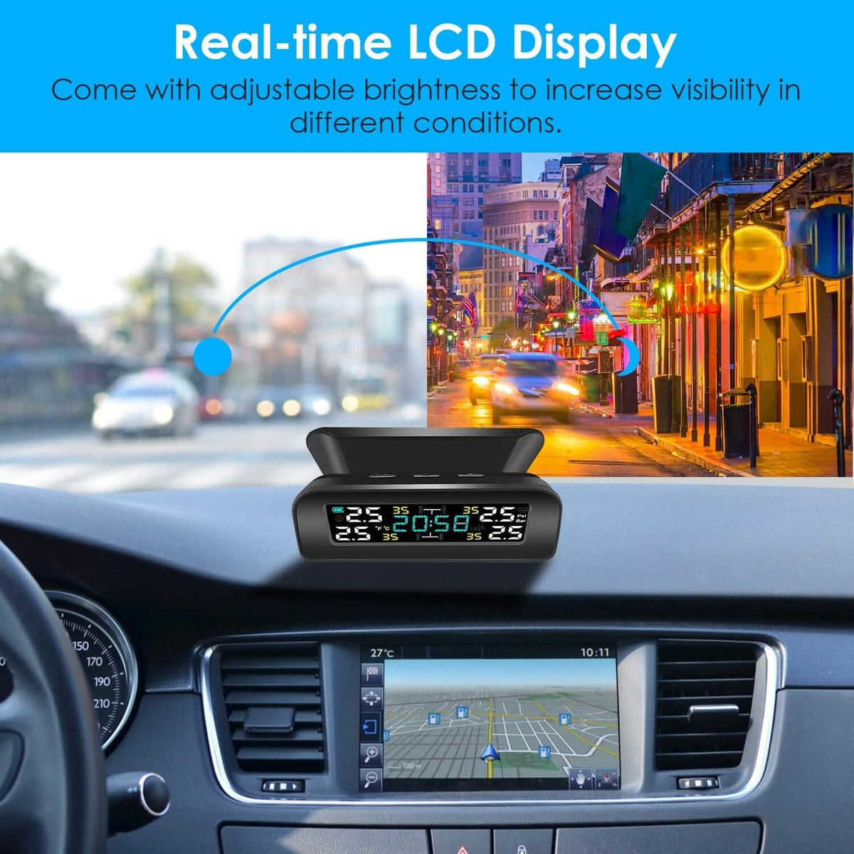 Wireless Solar Car Tire Pressure Monitoring System Auto Tire Pressure with Sensors Temperature Alarm Automotive - Tophatter Daily Deals