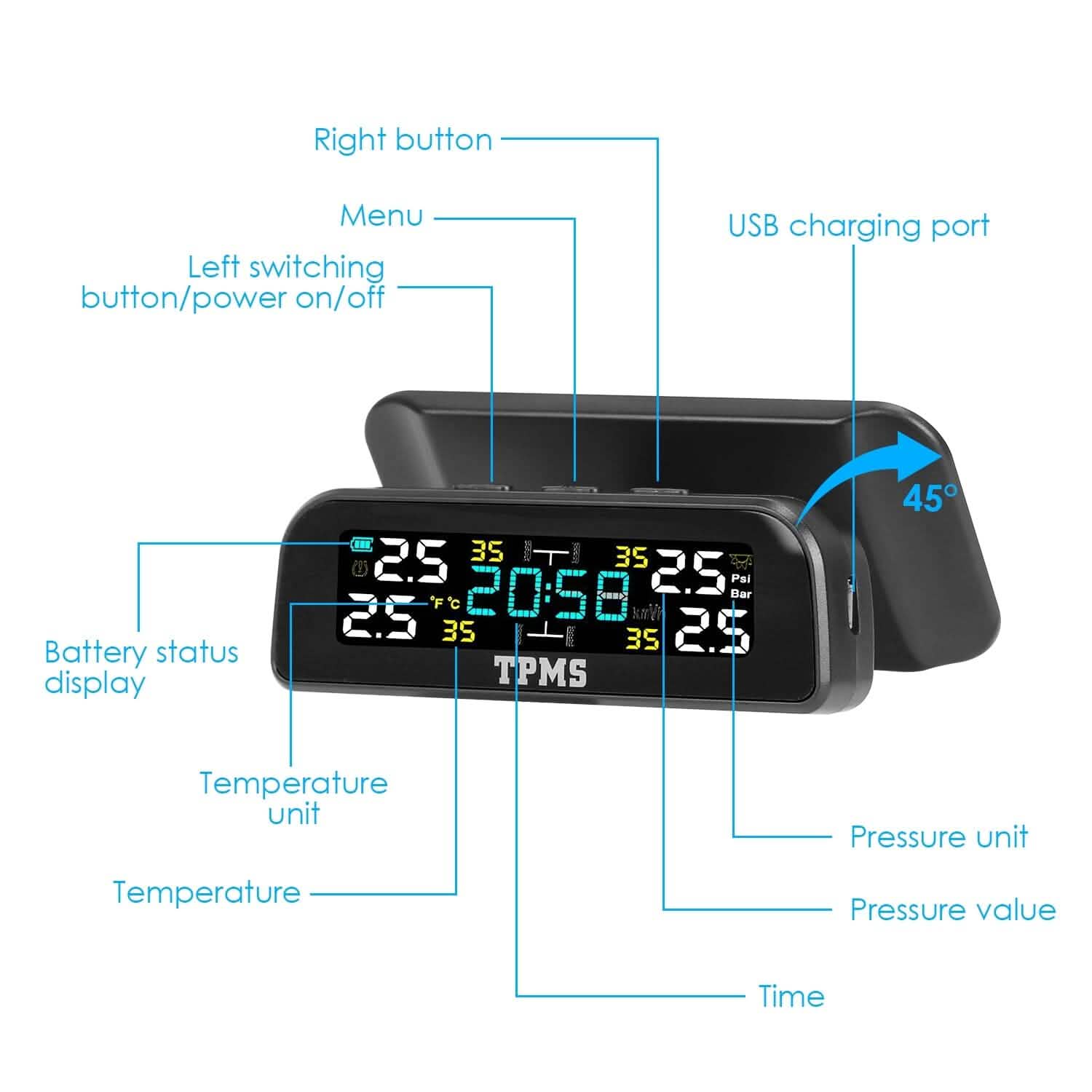 Wireless Solar Car Tire Pressure Monitoring System Auto Tire Pressure with Sensors Temperature Alarm Automotive - Tophatter Daily Deals