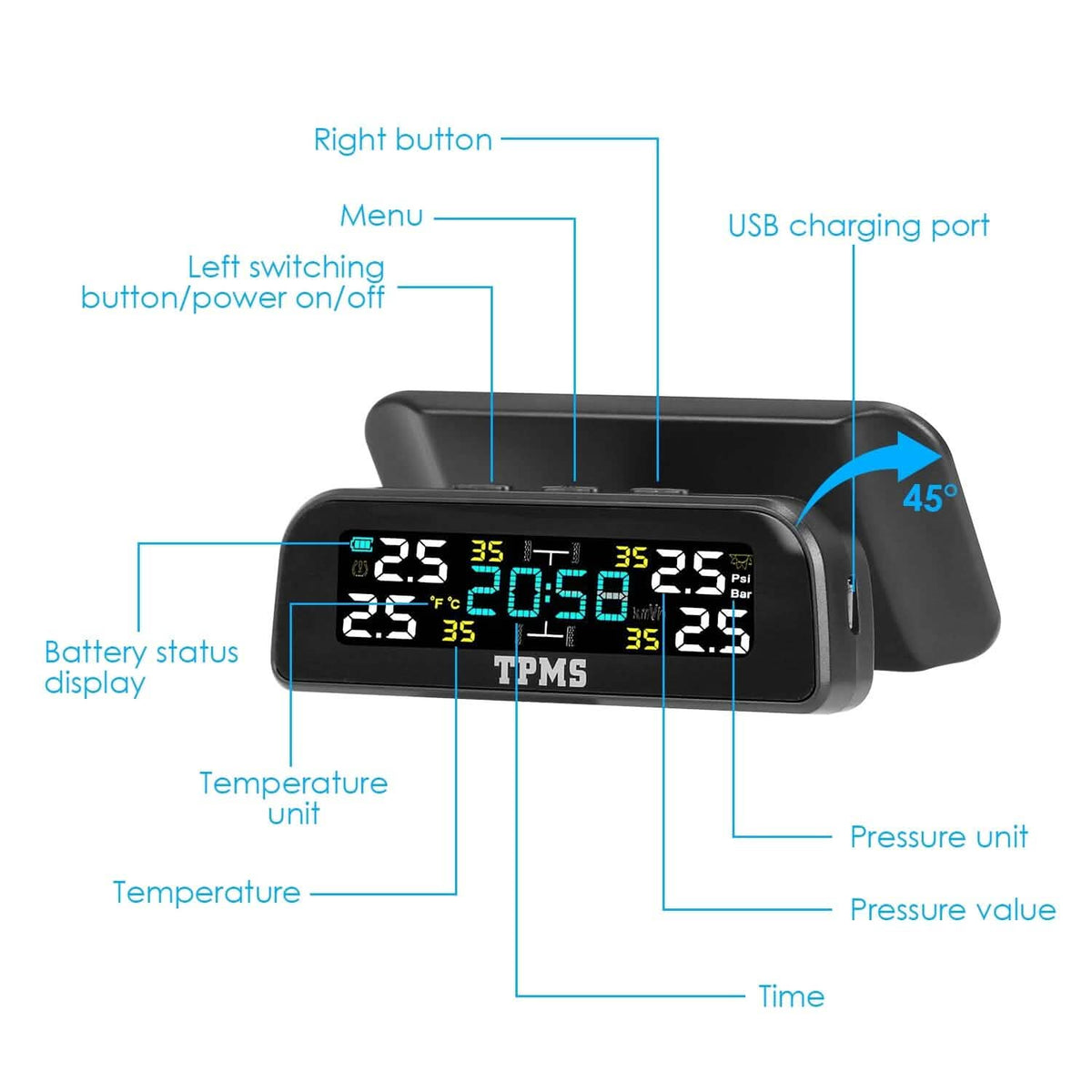 Wireless Solar Car Tire Pressure Monitoring System Auto Tire Pressure with Sensors Temperature Alarm Automotive - Tophatter Daily Deals