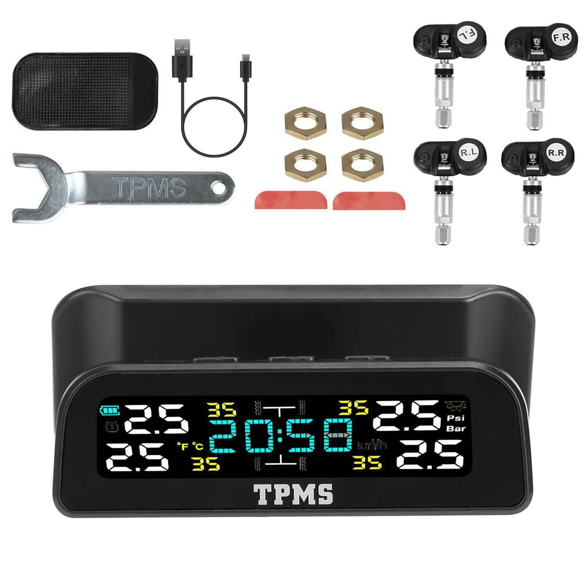 Wireless Solar Car Tire Pressure Monitoring System Auto Tire Pressure with Sensors Temperature Alarm Automotive - Tophatter Daily Deals