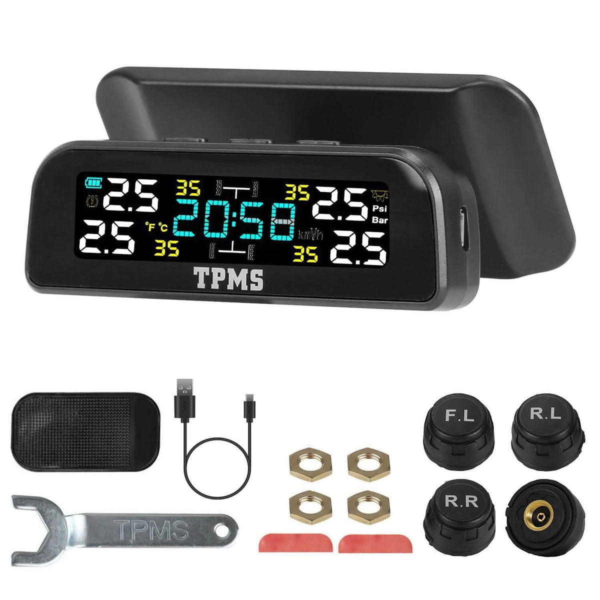 Wireless Solar Car Tire Pressure Monitoring System Auto Tire Pressure with Sensors Temperature Alarm External Sensors Automotive - Tophatter Daily Deals