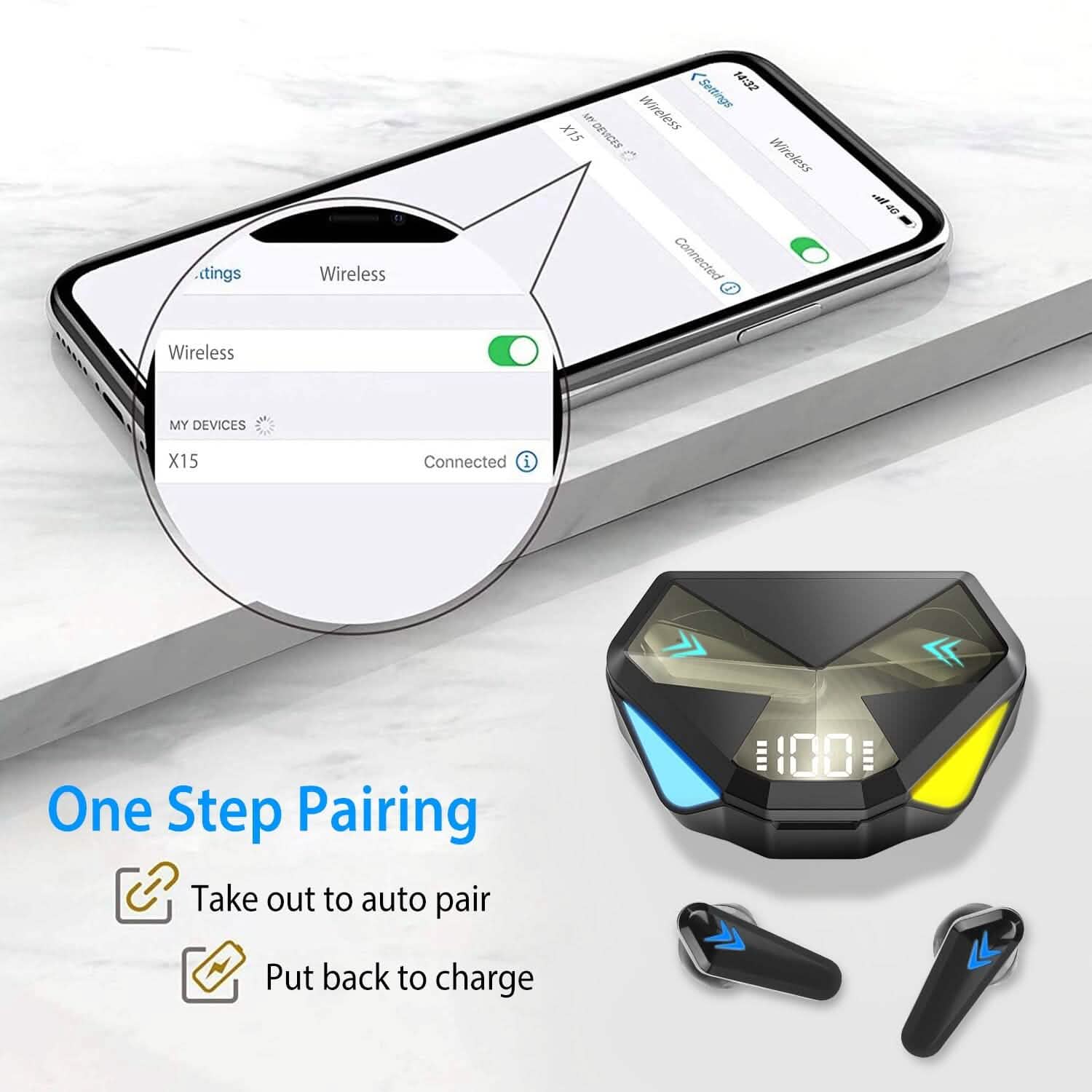 Wireless TWS 5.0 In-Ear Headphone Headset with Charging Case Low Latency Game Mode Headphones - Tophatter Daily Deals