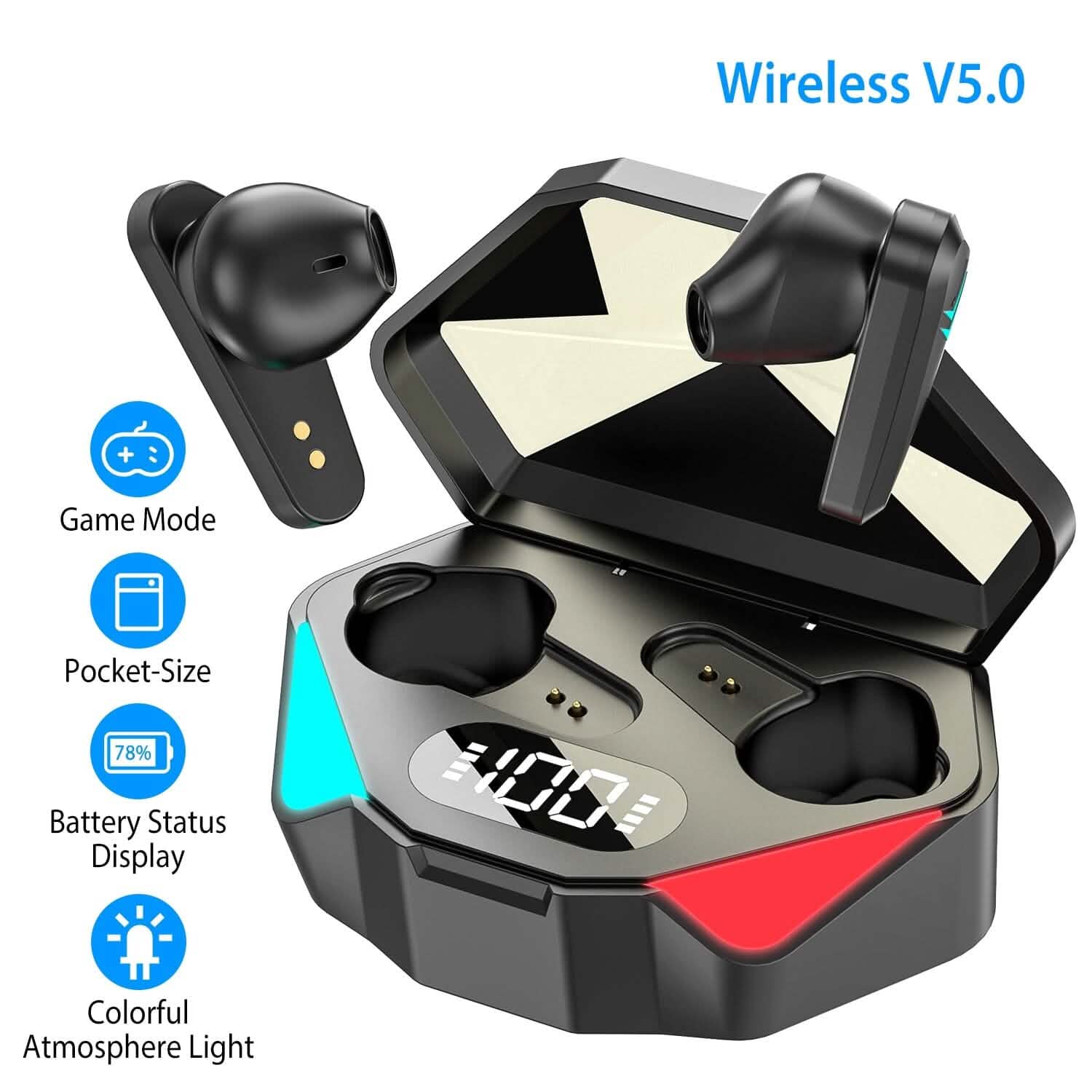 Wireless TWS 5.0 In-Ear Headphone Headset with Charging Case Low Latency Game Mode Headphones - Tophatter Daily Deals