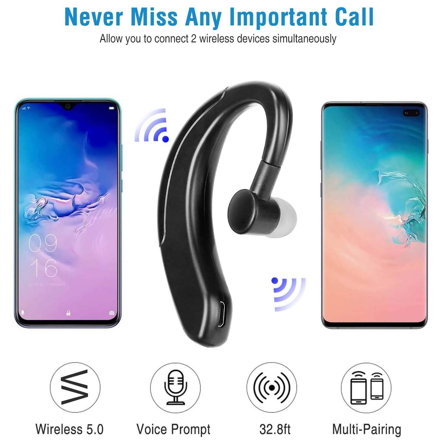 Wireless V5.0 Earpiece Noise Cancelling Driving Earbud Mobile Accessories - Tophatter Daily Deals