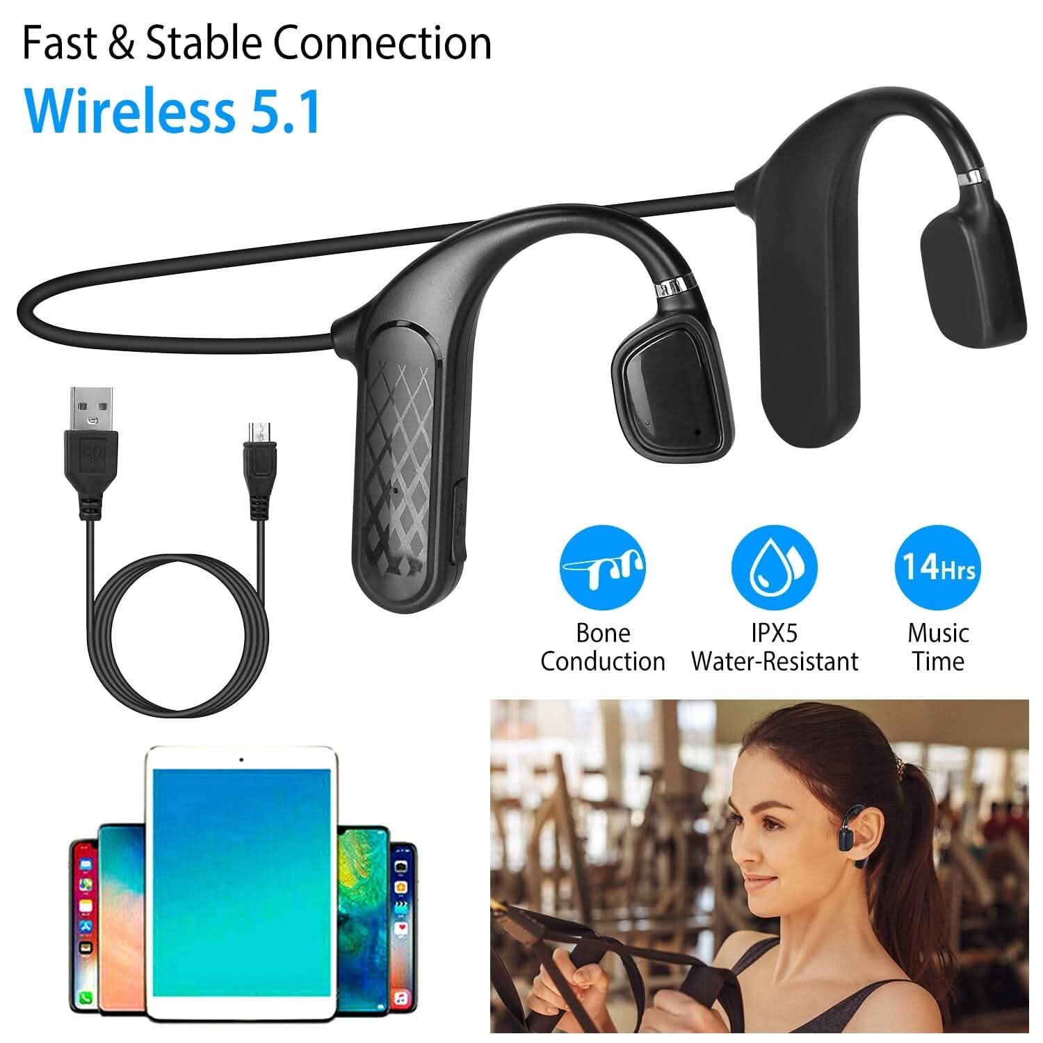 Wireless V5.1 Bone Conduction Earphones with Sensitive Mic Headphones - Tophatter Daily Deals