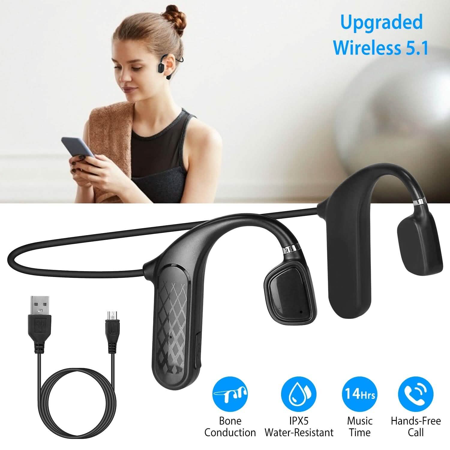 Wireless V5.1 Bone Conduction Earphones with Sensitive Mic Headphones - Tophatter Daily Deals