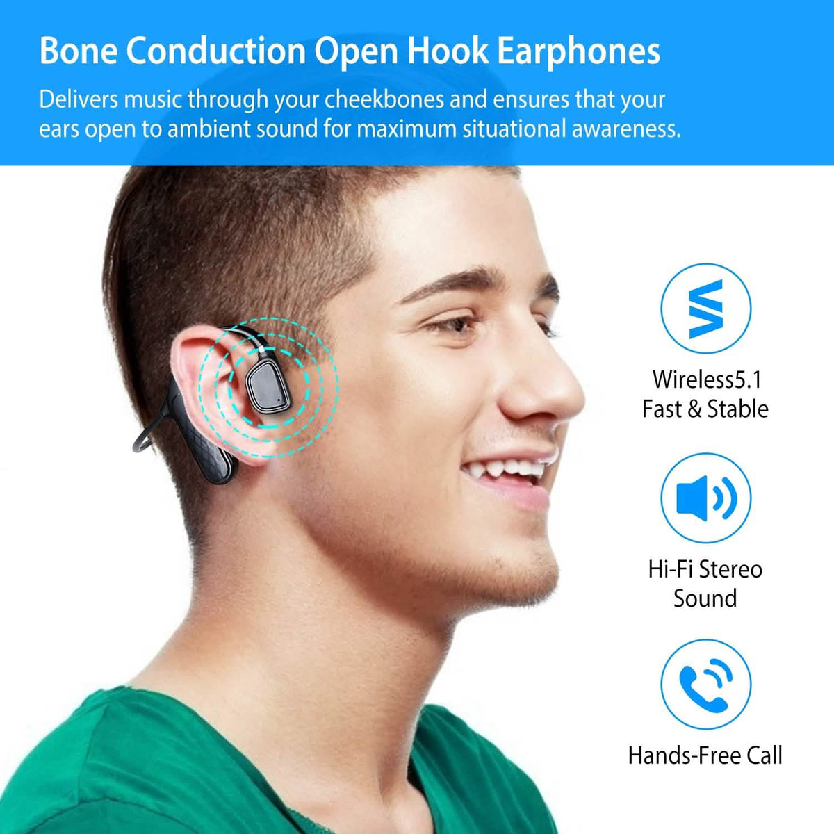 Wireless V5.1 Open-Ear Bone Conduction Earphones Headphones - Tophatter Daily Deals