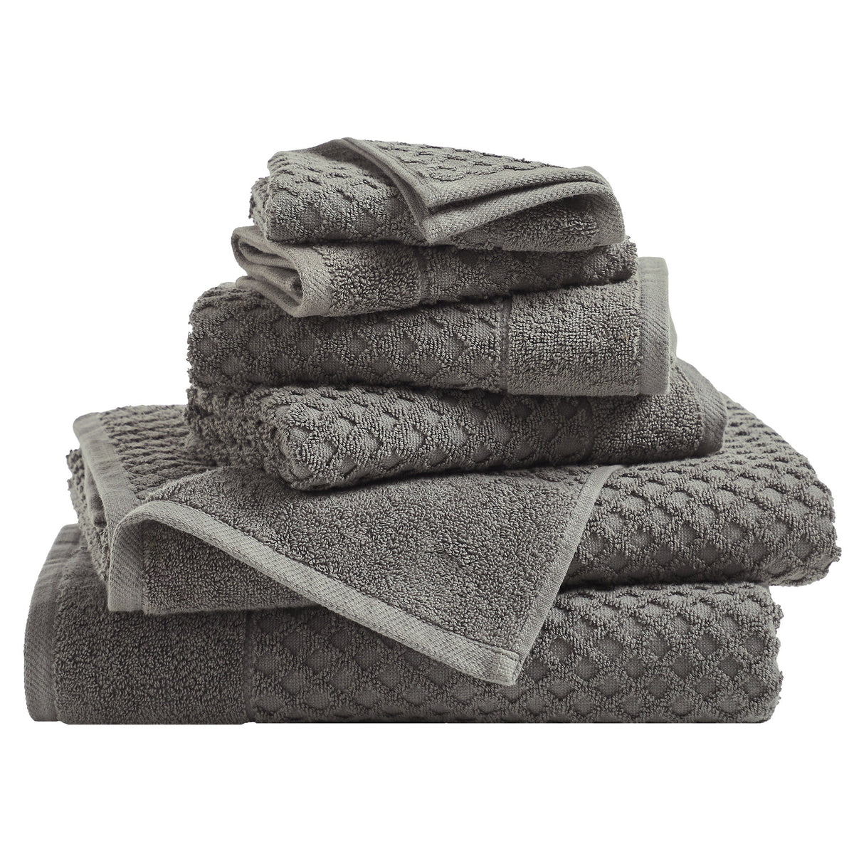 Cotton Diamond Waffle Weave Bath Towel Set - Grayson Collection 6 Piece Set Dark Gray Bath - Tophatter Daily Deals