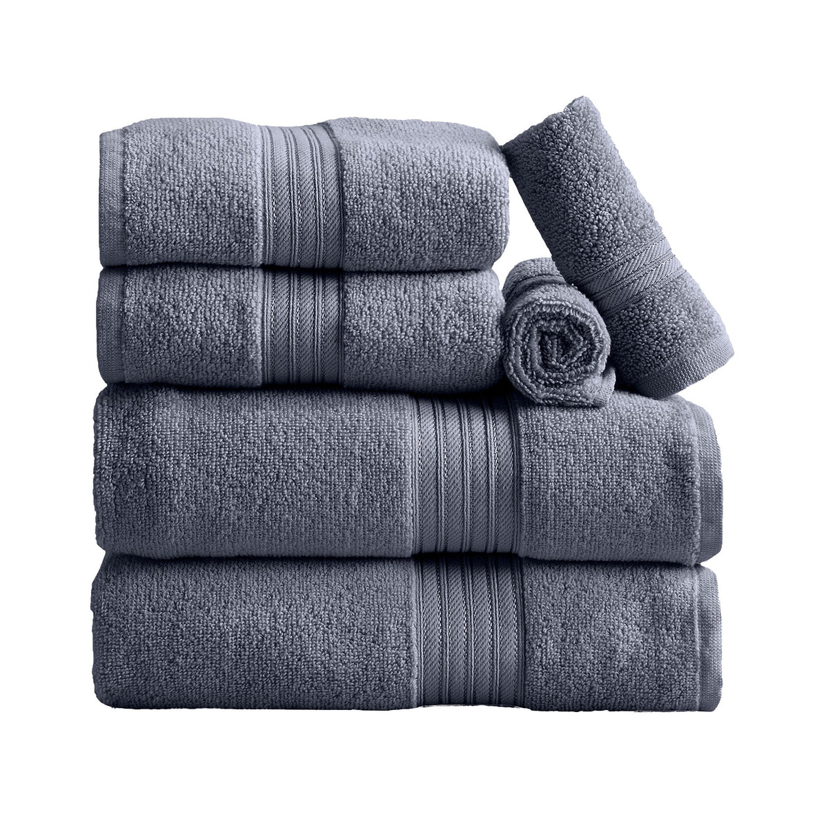 Cotton Terry Bath Towel Set - Cooper Collection 6 Piece Set Chambray Blue Bath - Tophatter Daily Deals
