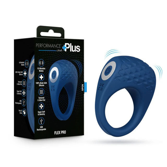 Performance Plus Flex Pro (Blue) – Premium Vibrating Cock Ring with 10 Modes and Textured C-Stim Pad > Cock Ring > Vibrating - Tophatter Daily Deals