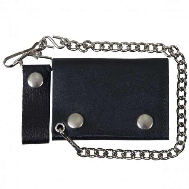 Hot Leathers Classic Black Leather Wallet w/ Chain American Made USA Wallet - Tophatter Daily Deals