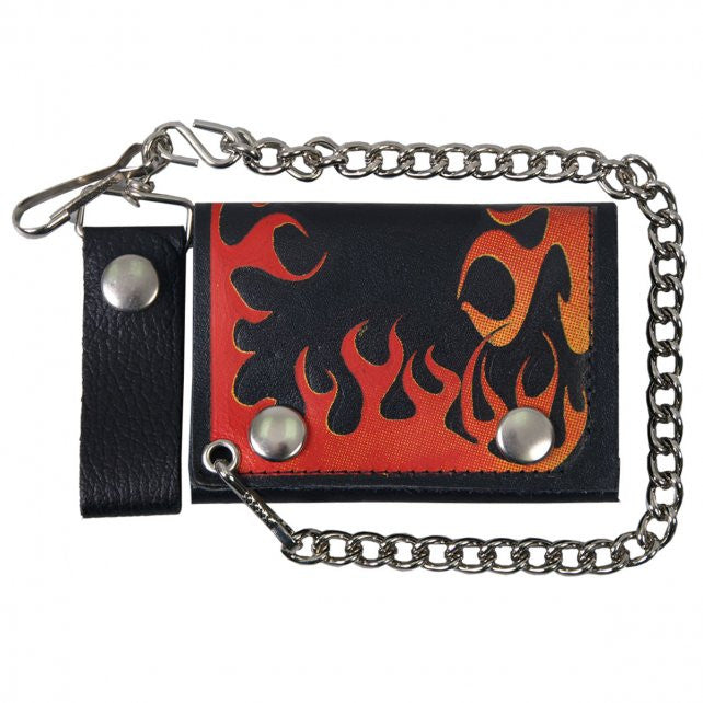 Hot Leathers Flame Leather Wallet w/ Chain American Made USA Wallet - Tophatter Daily Deals
