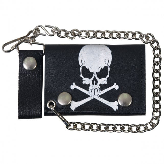 Hot Leathers Skull and Crossbones Leather Wallet w/ Chain American Made USA Wallet - Tophatter Daily Deals