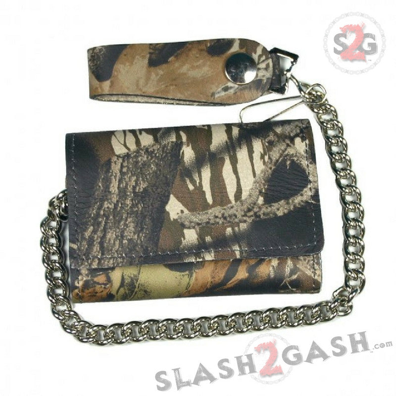 Hot Leathers Hunting Camo Leather Wallet w/ Chain American Made USA Wallet - Tophatter Daily Deals