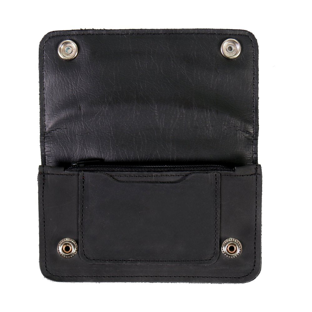 Hot Leathers Black Naked Leather Chain Wallet w/Zip Pocket American Made USA Wallet - Tophatter Daily Deals