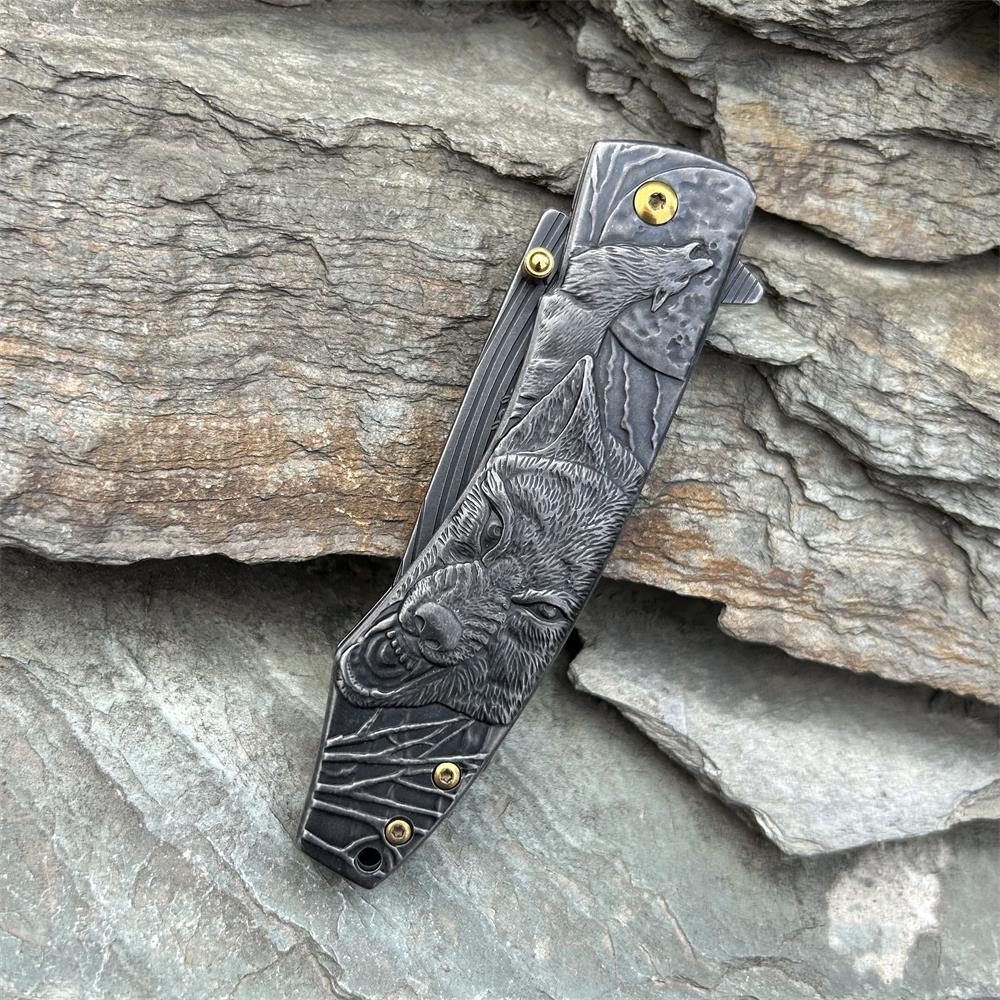 Wolf Head Relief Folding Knife - Tophatter Daily Deals