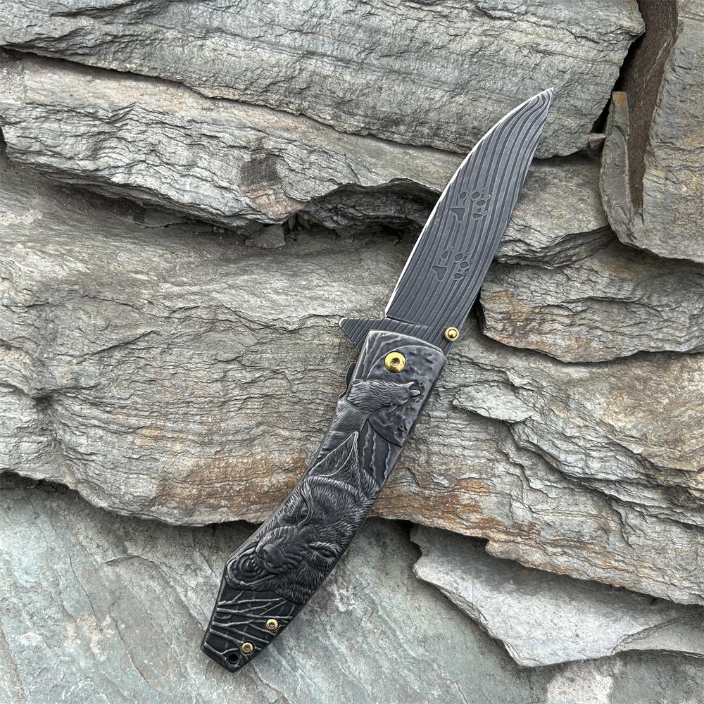 Wolf Head Relief Folding Knife Wolf Knife Only - Tophatter Daily Deals