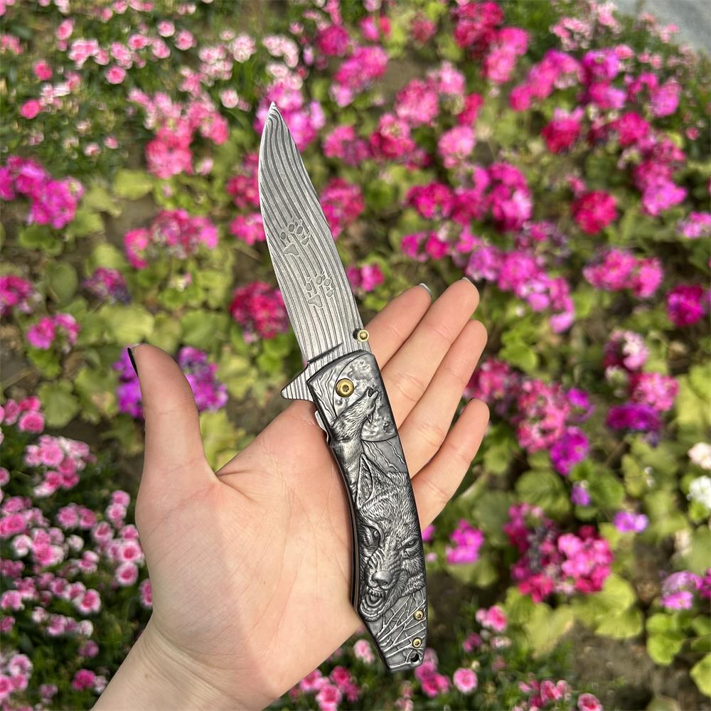 Wolf Head Relief Folding Knife - Tophatter Daily Deals