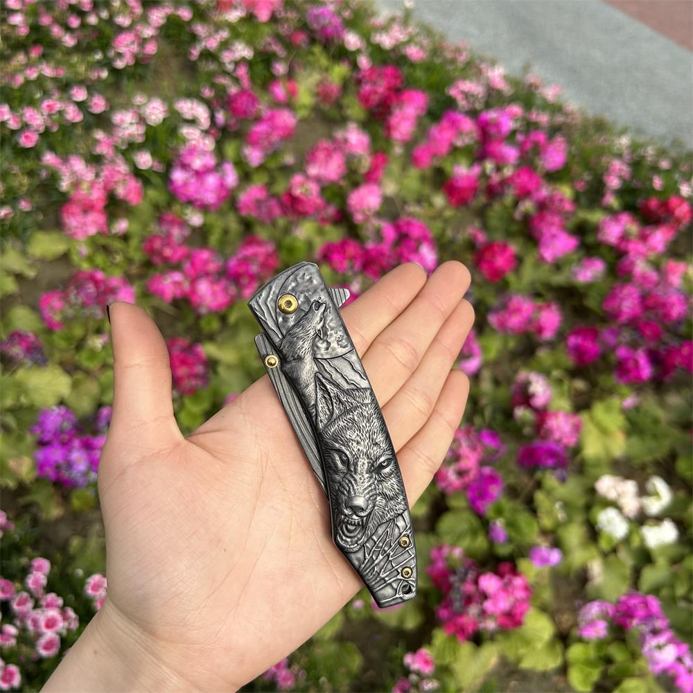 Wolf Head Relief Folding Knife - Tophatter Daily Deals