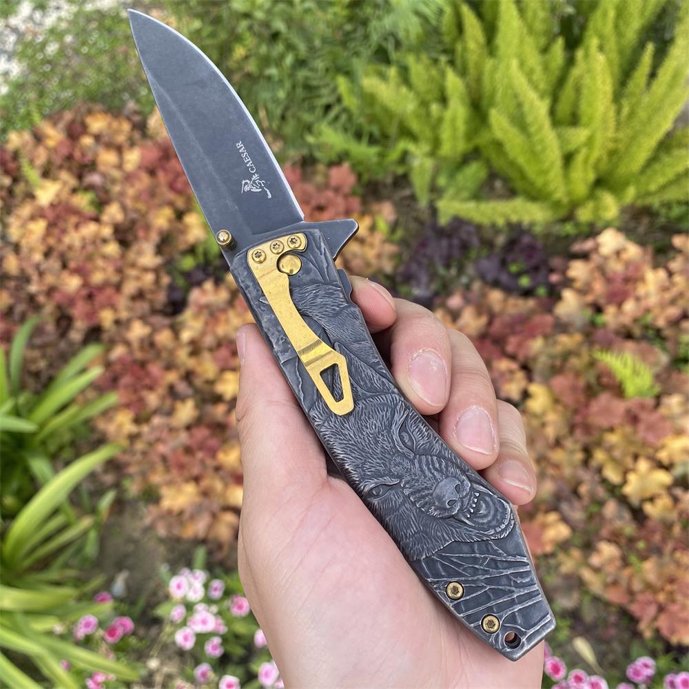 Wolf Head Relief Folding Knife - Tophatter Daily Deals