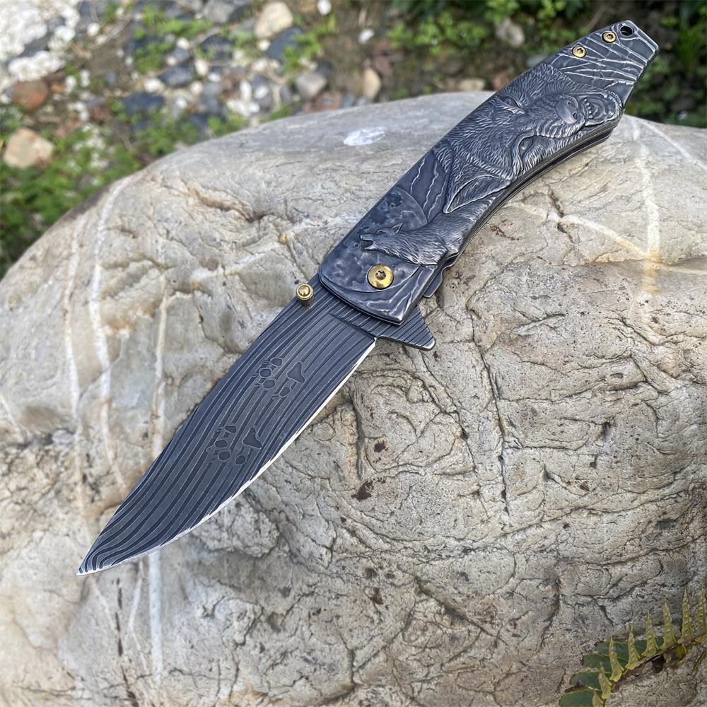 Wolf Head Relief Folding Knife - Tophatter Daily Deals