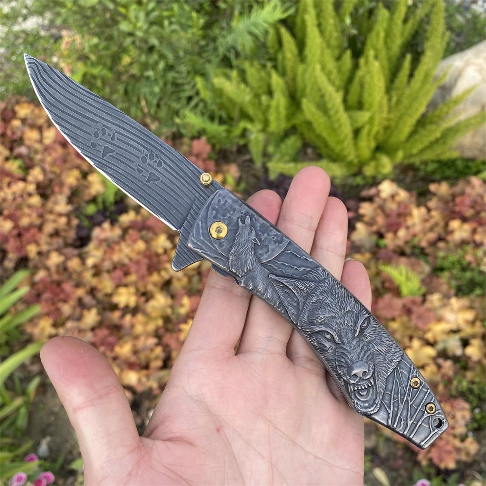 Wolf Head Relief Folding Knife - Tophatter Daily Deals